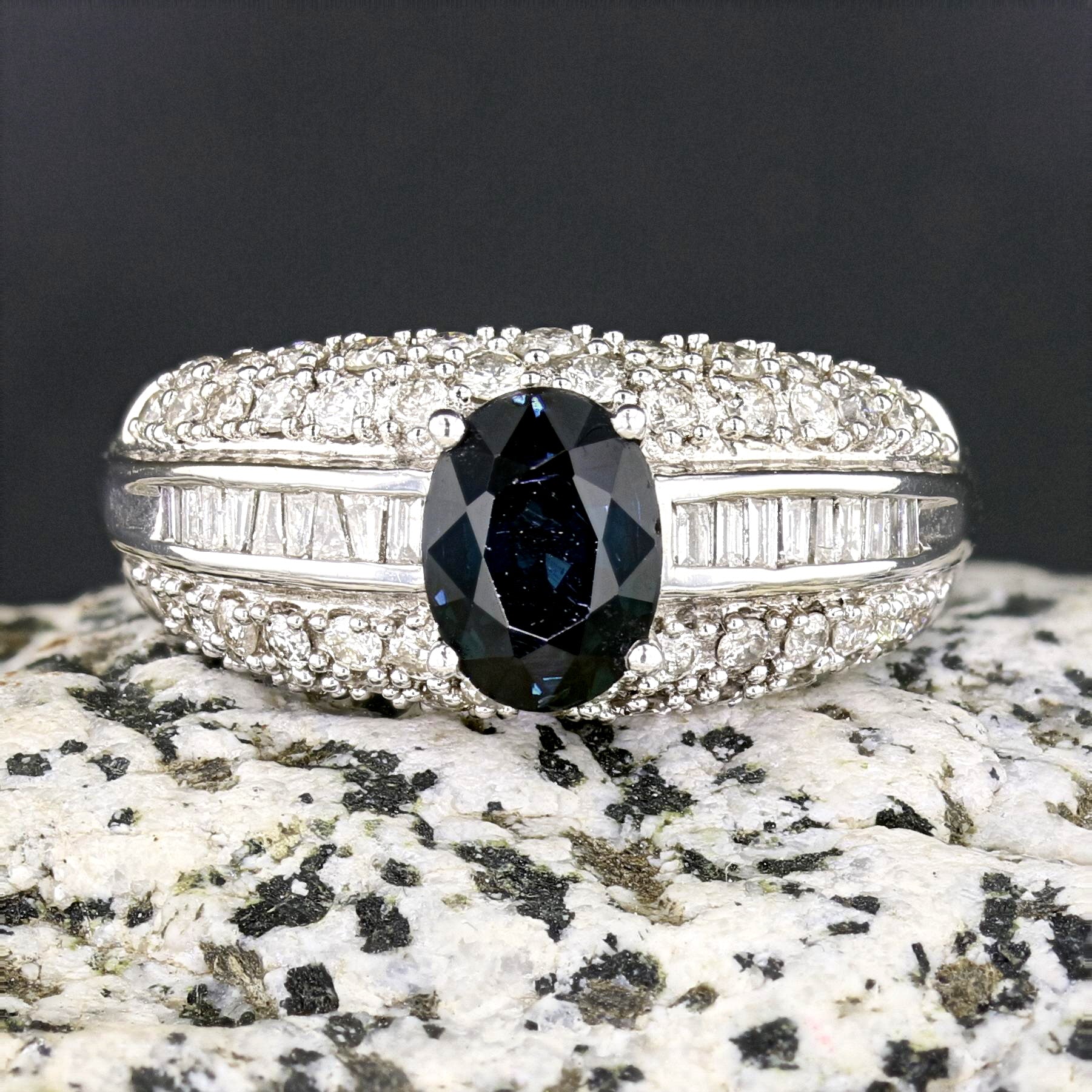 White Gold Sapphire and Diamond Engagement Ring - David's Antiques & Jewelry