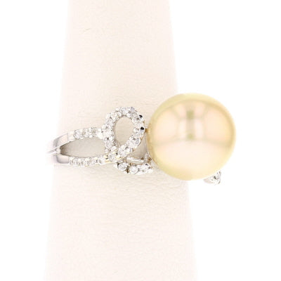 18K White Gold Diamond and South Sea Pearl Ring - David's Antiques & Jewelry