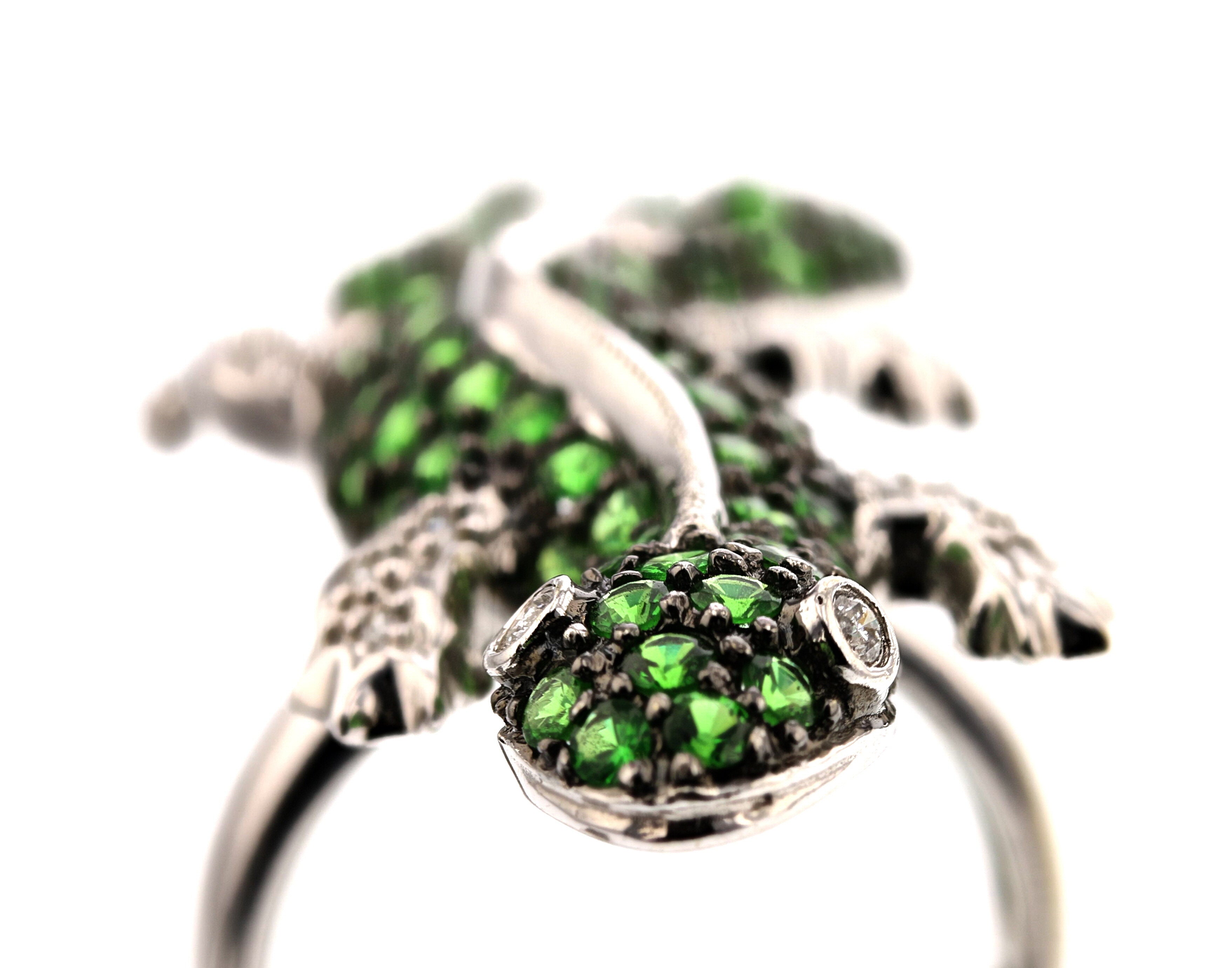 Handmade Lizard Tsavorite Diamonds Gold Ring - David's Antiques & Jewelry