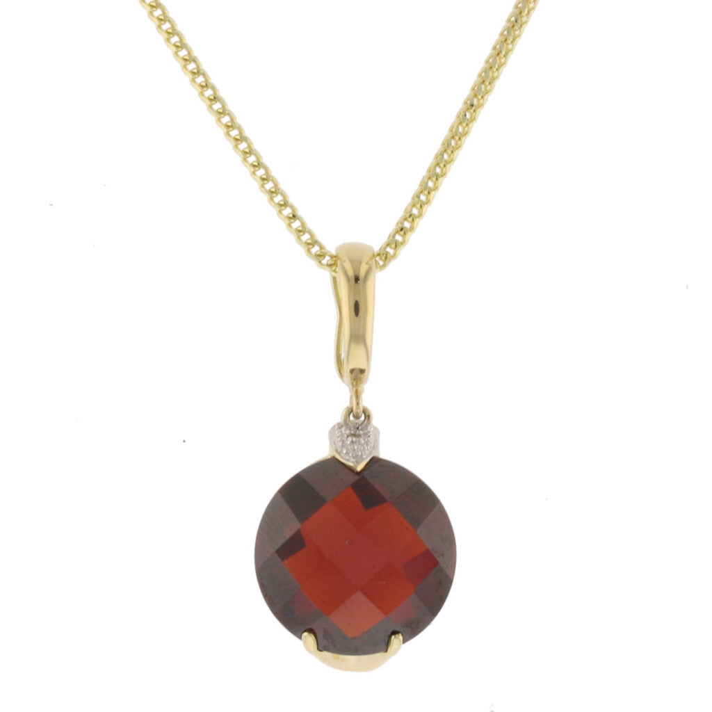 Round Mozambique Garnet Pendant 14K Yellow Gol - David's Antiques & Jewelry