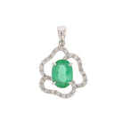 14K White Gold Oval Emerald and Round Diamond Enhancer Pendant - David's Antiques & Jewelry