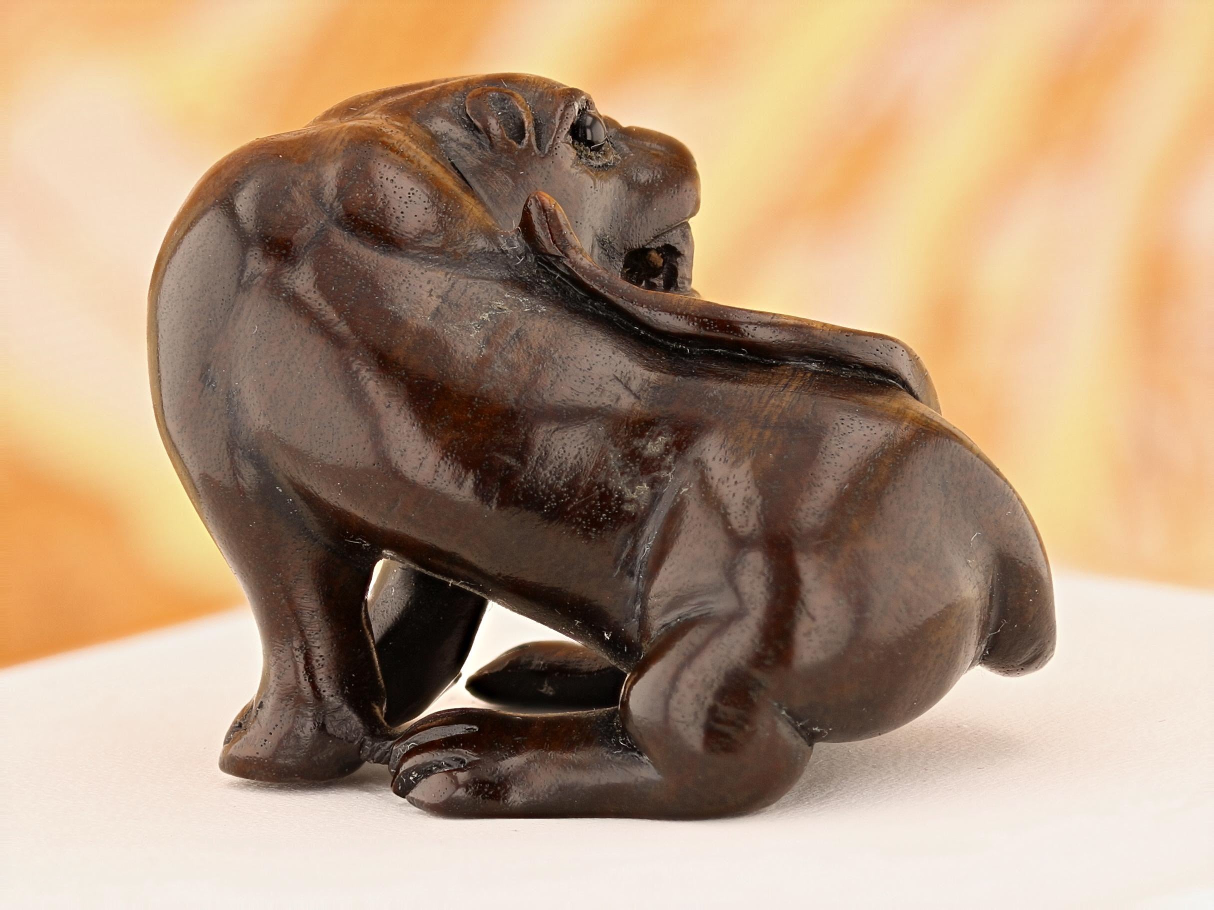 Vintage Carved Ironwood Lioness Netsuke - David's Antiques & Jewelry