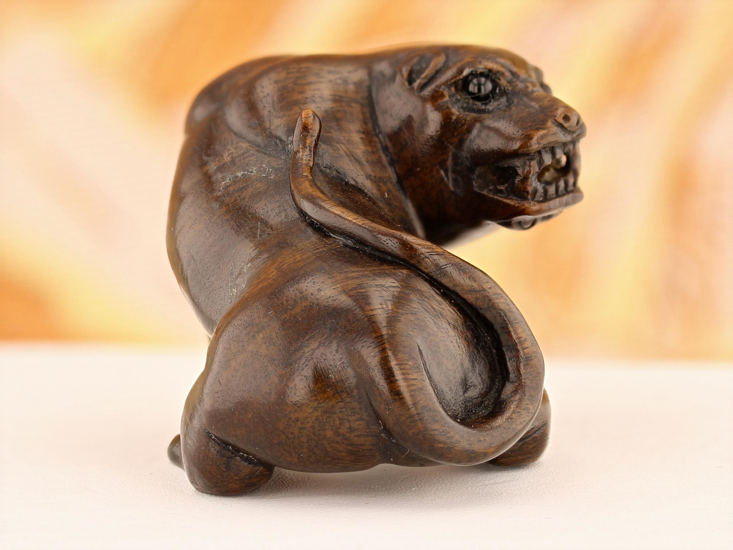 Vintage Carved Ironwood Lioness Netsuke - David's Antiques & Jewelry