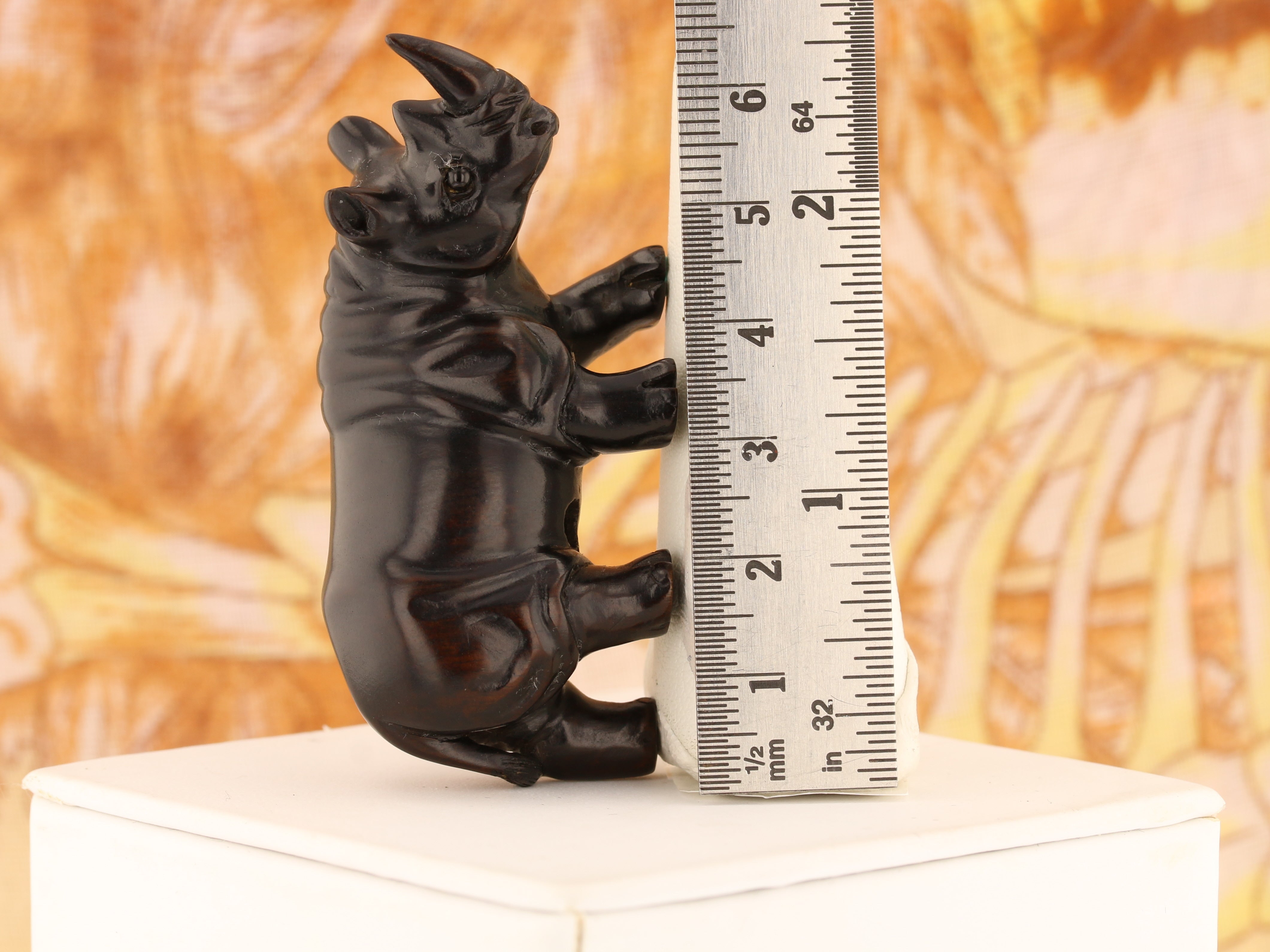 Regal Rhinoceros Dark Wood Netsuke - David's Antiques & Jewelry