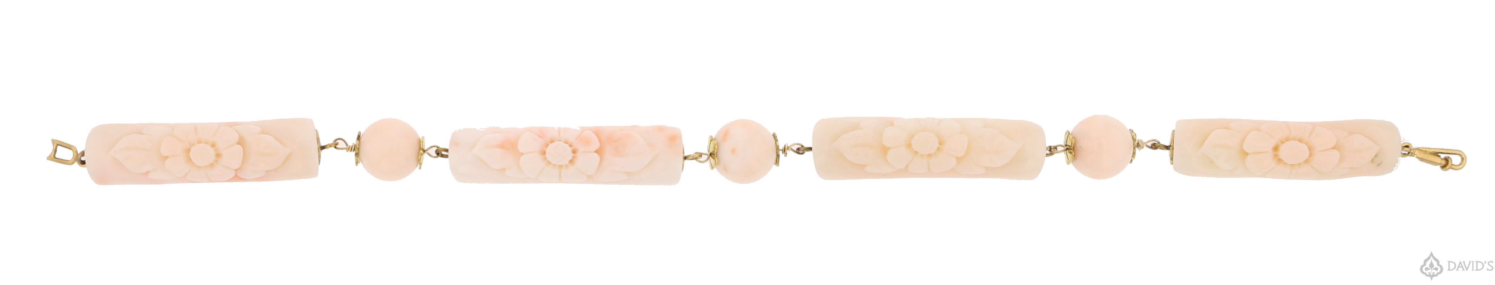 Carved Angel Skin Coral Gold Bracelet - David's Antiques & Jewelry
