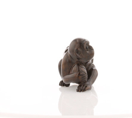 Vintage Ironwood Netsuke: Monkey with Nut - David's Antiques & Jewelry