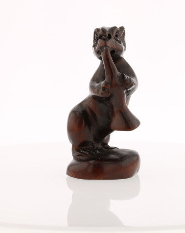 New Orleans Mouse Trumpeter Iron Wood Netsuke - David's Antiques & Jewelry