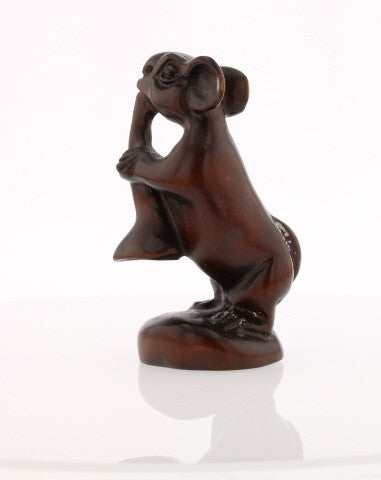 New Orleans Mouse Trumpeter Iron Wood Netsuke - David's Antiques & Jewelry