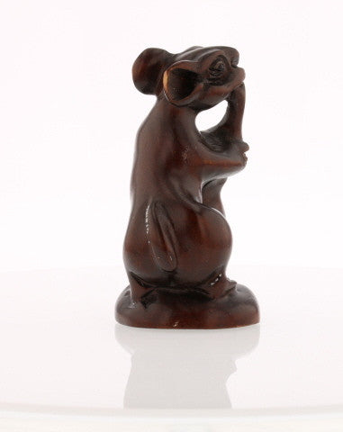 New Orleans Mouse Trumpeter Iron Wood Netsuke - David's Antiques & Jewelry