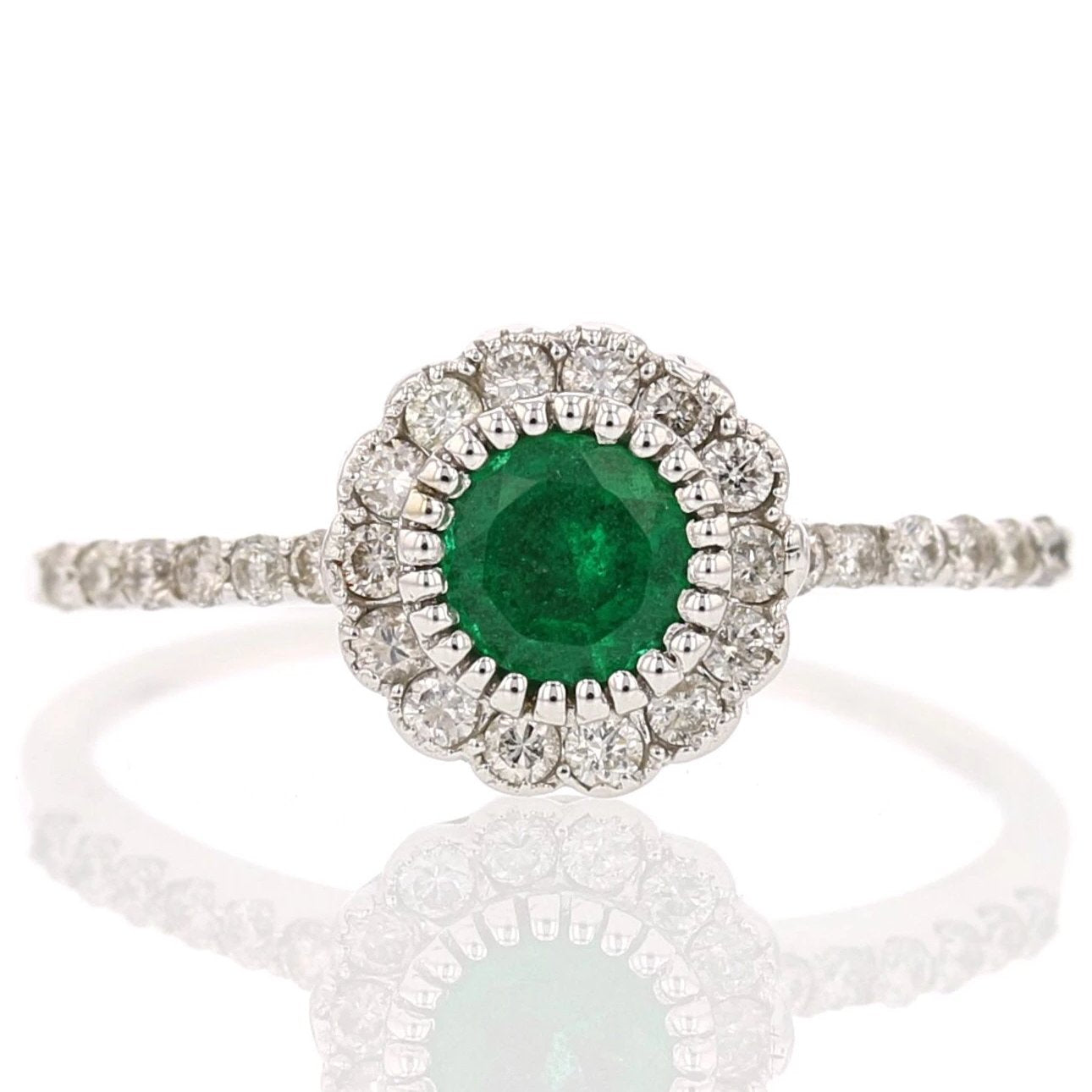 14K White Gold Emerald and Diamond Ring - David's Antiques & Jewelry